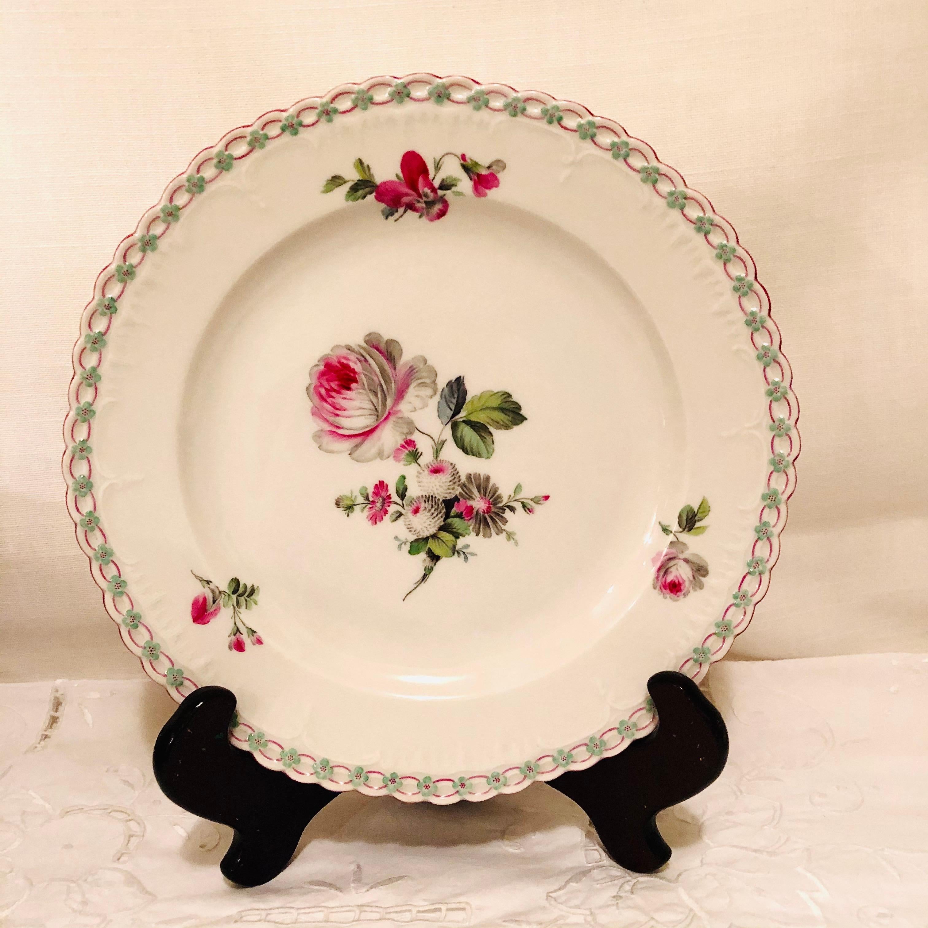 Set of 13 KPM Dinner Plates Each Painted Differently With Raised Forget Me Nots 5