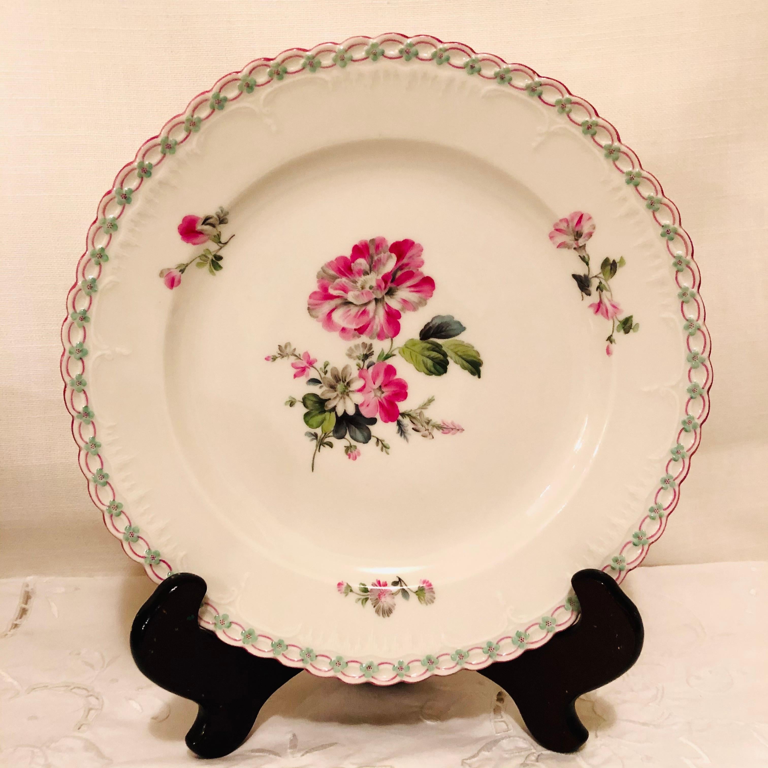 Set of 13 KPM Dinner Plates Each Painted Differently With Raised Forget Me Nots 6