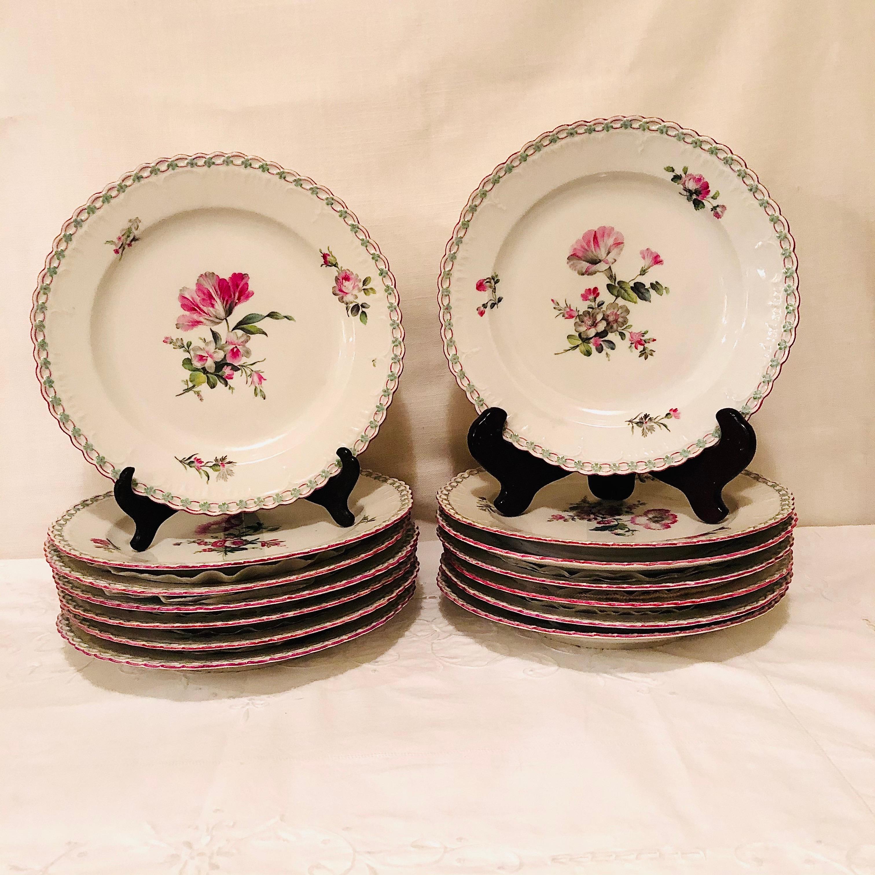 Set of 13 KPM Dinner Plates Each Painted Differently With Raised Forget Me Nots 7