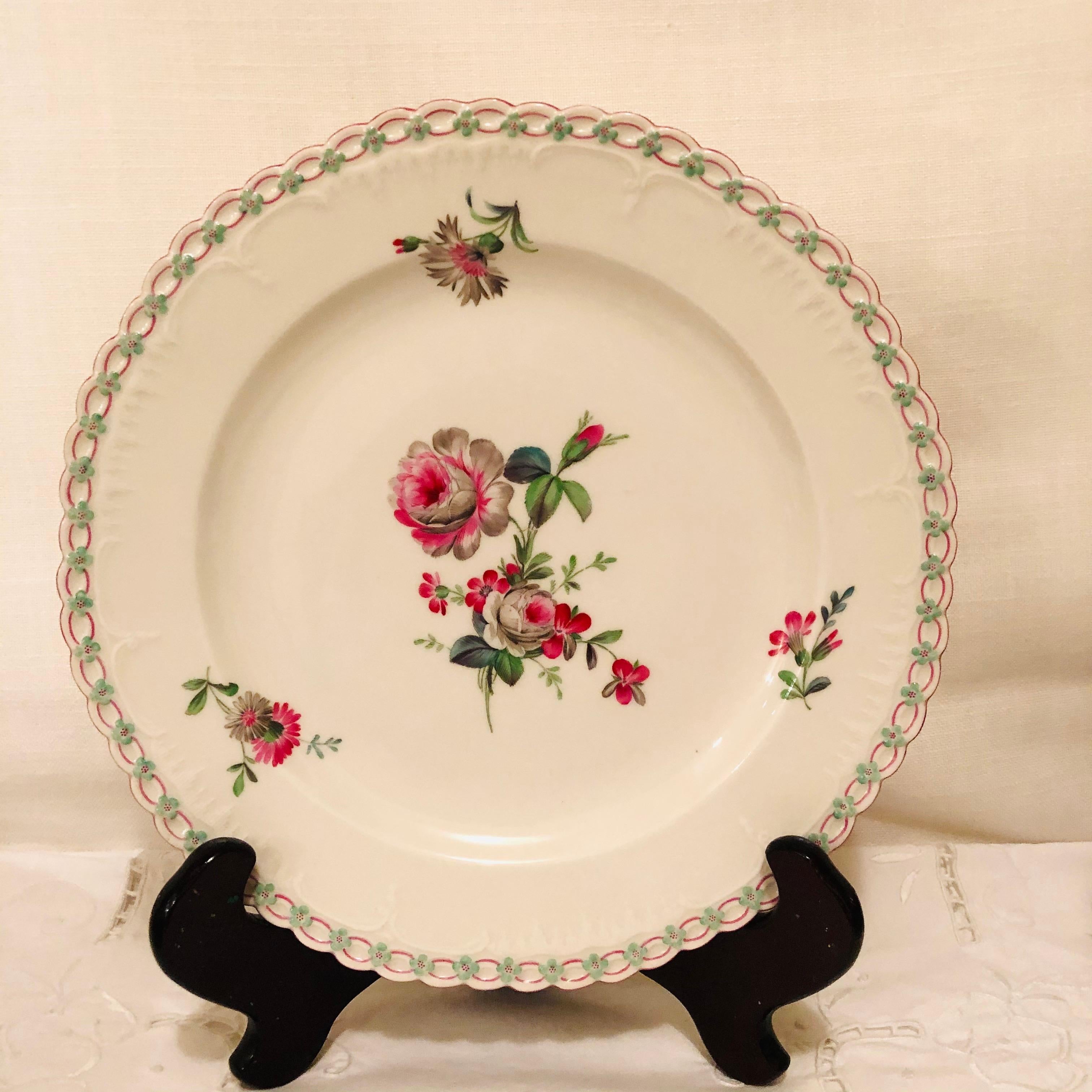 Set of 13 KPM Dinner Plates Each Painted Differently With Raised Forget Me Nots In Good Condition In Boston, MA