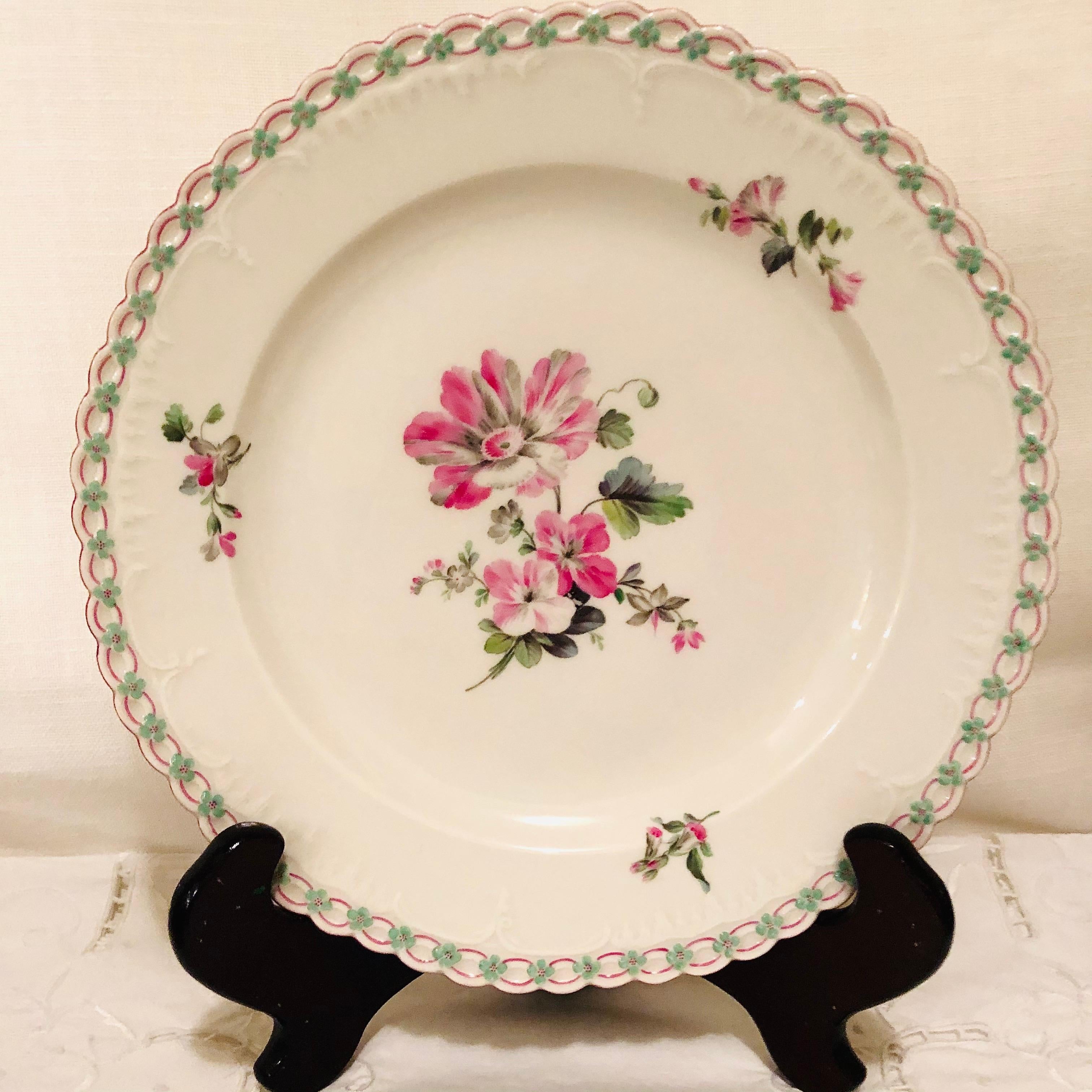 Late 19th Century Set of 13 KPM Dinner Plates Each Painted Differently With Raised Forget Me Nots