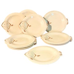 Satz von 13 fischförmigen Cremetellern von Longwy, 20. Jahrhundert