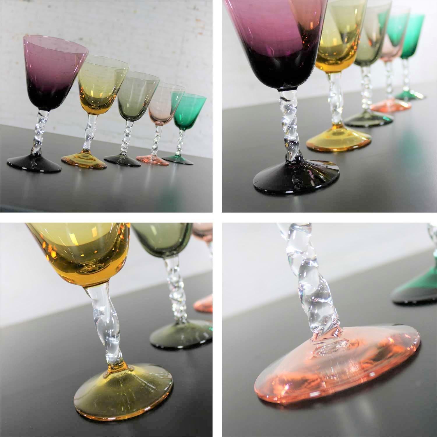 Set of 13 Pieces Multi Color Stemware in Three Sizes with Twisted Clear Stems 1