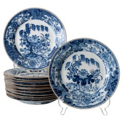 Set of 13 plates Blue and White 18th Century China