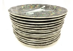 Set Of 13 Rambouillet Faiencerie De Gien Dog Hunt Dessert Luncheon Plates