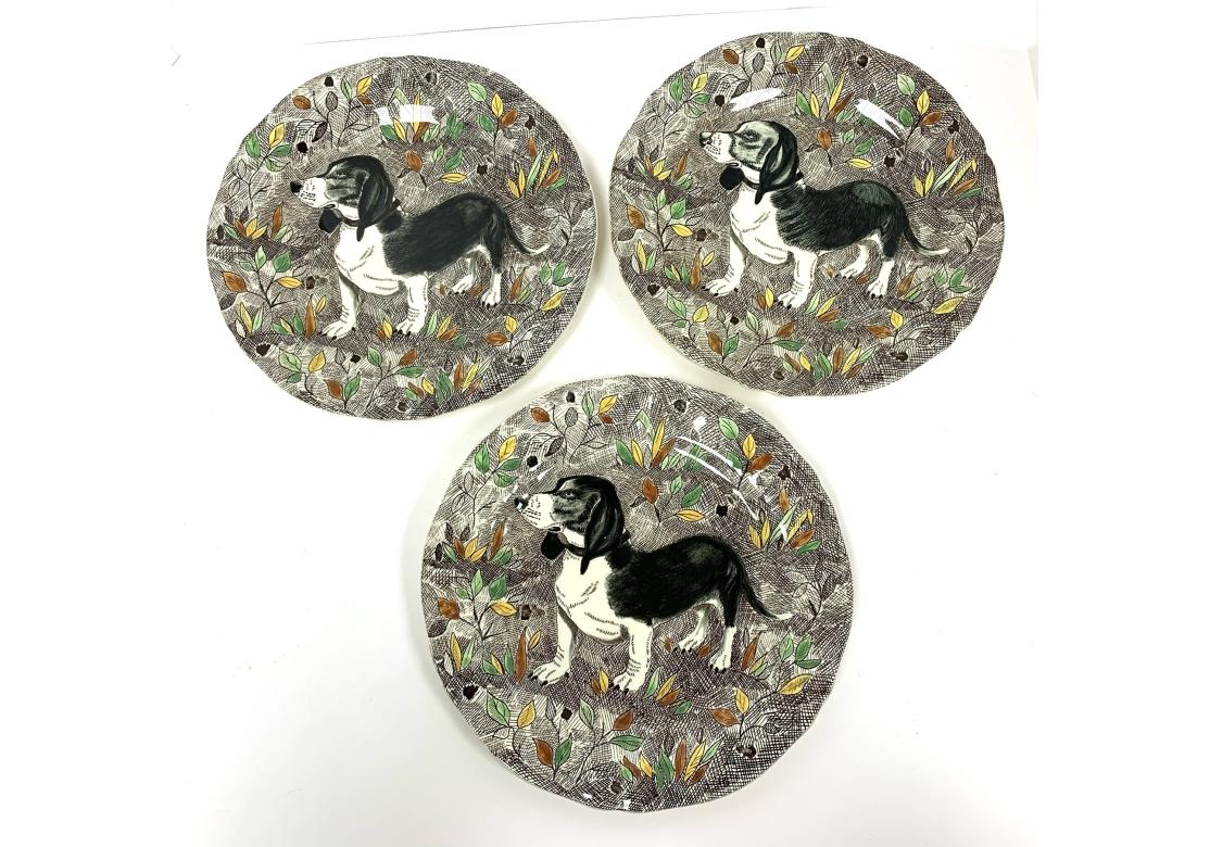 Set Of 13 Rambouillet Faiencerie De Gien Dog Hunt Dessert Luncheon Plates (Handbemalt) im Angebot