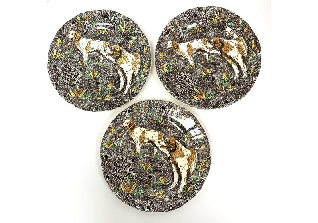 Set Of 13 Rambouillet Faiencerie De Gien Dog Hunt Dessert Luncheon Plates (20. Jahrhundert) im Angebot