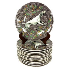 Set Of 13 Rambouillet Faiencerie De Gien Dog Hunt Dessert Luncheon Plates