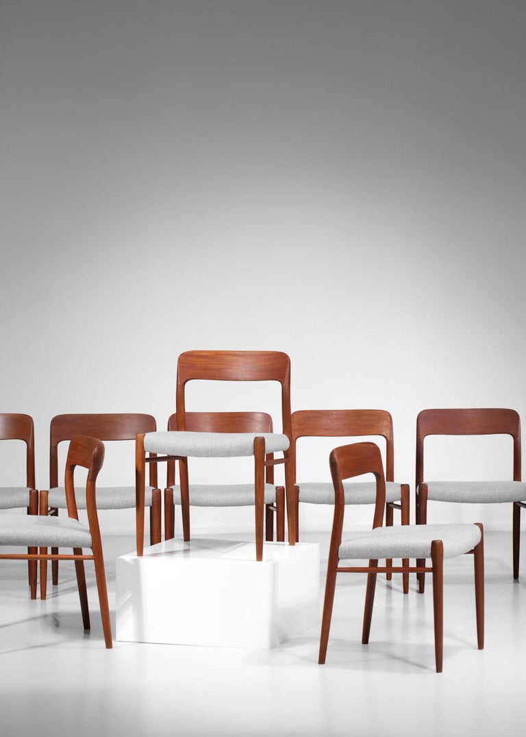 Wool Set of 13 Scandinavian Teak Chairs by Danish Designer Niels Otto Moller B17-E542 For Sale