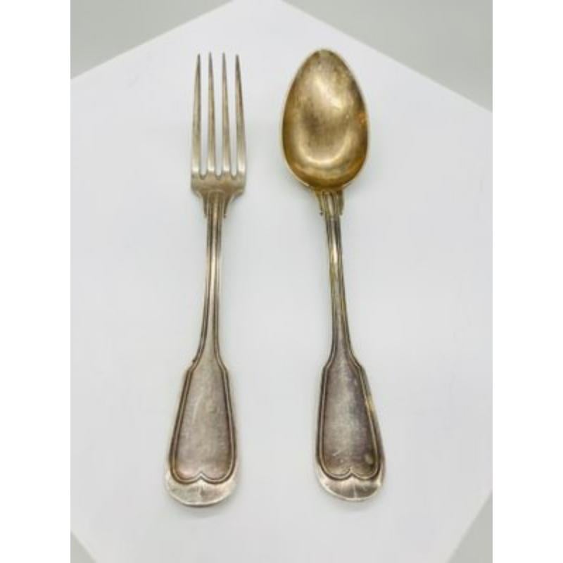 Stile provenzale Set di 13 posate da zuppa placcate in argento con cucchiai, forchetta e mestolo, 1900 in vendita