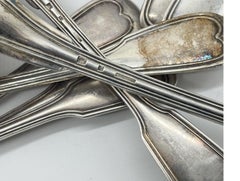 Set of 13 Silver-Plated Soup Cutlery with Spoons, Fork and Ladle, 1900s
