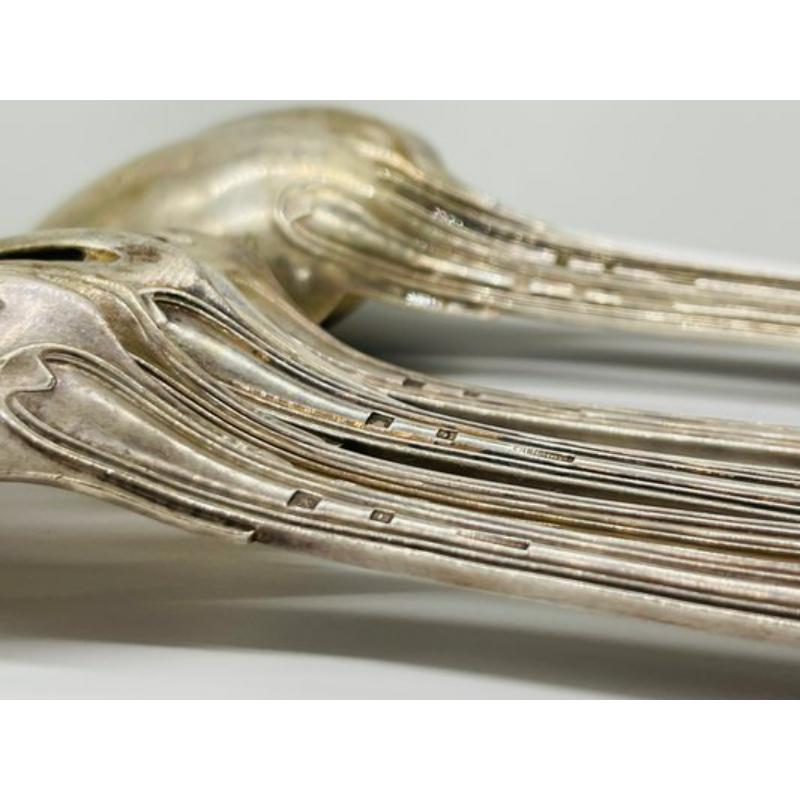 Francese Set di 13 posate da zuppa placcate in argento con cucchiai, forchetta e mestolo, 1900 in vendita