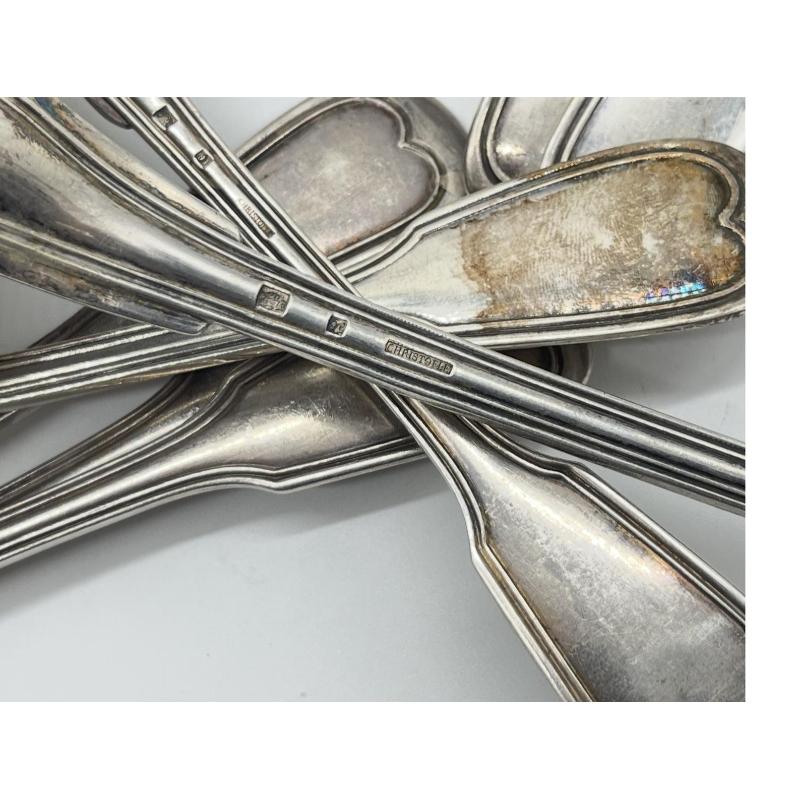 Set di 13 posate da zuppa placcate in argento con cucchiai, forchetta e mestolo, 1900 In condizioni ottime in vendita a Andrézieux-Bouthéon, FR