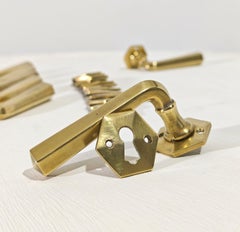 Set of 13 Solid Brass Door Handles Mid-Century Modern Italy 1970s/80s