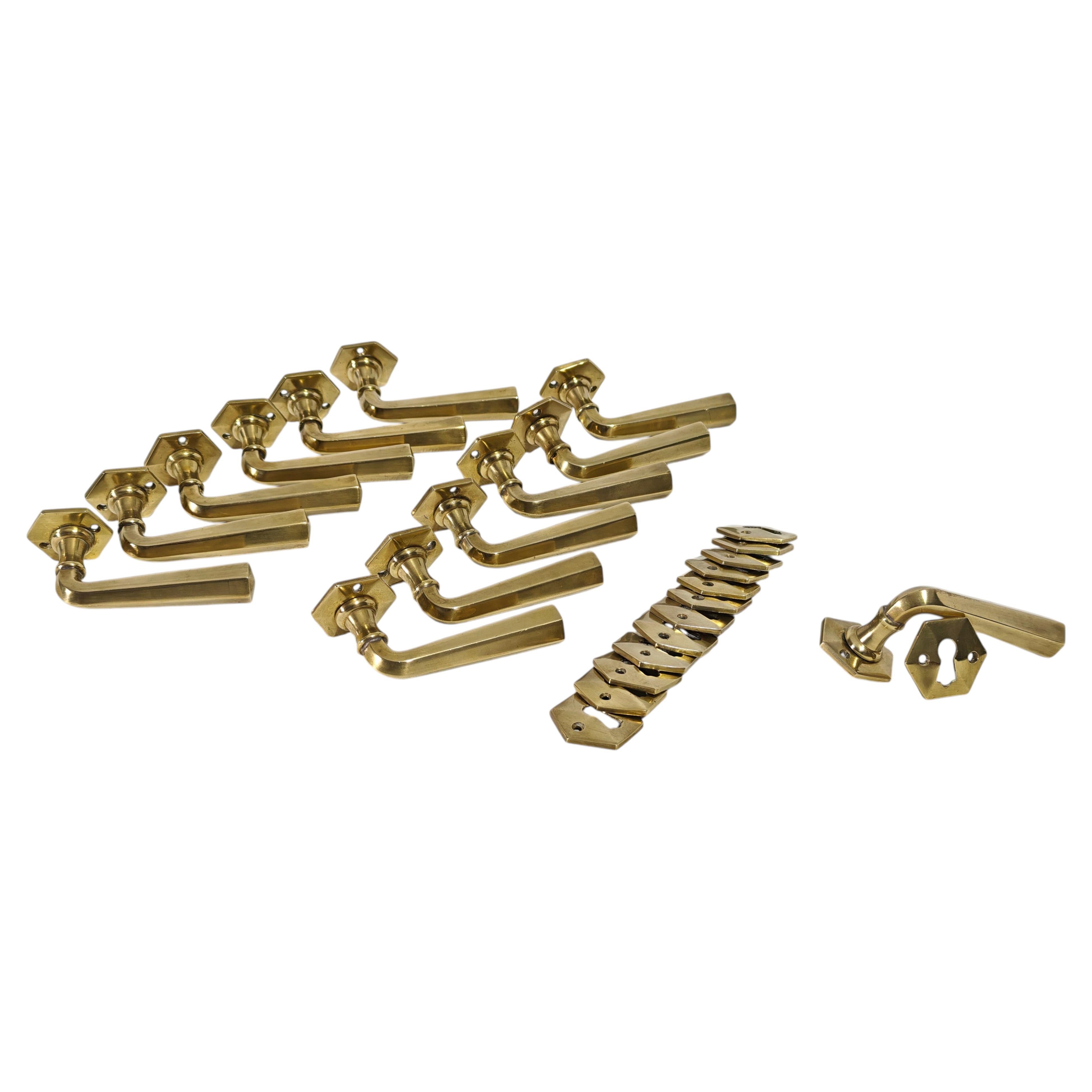 Set of 13 Solid Brass Door Handles Mid-Century Modern Italy 1970s/80s