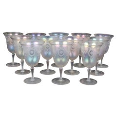 Set of 13 Steuben Verre de Soie Water Goblets with Pitcher