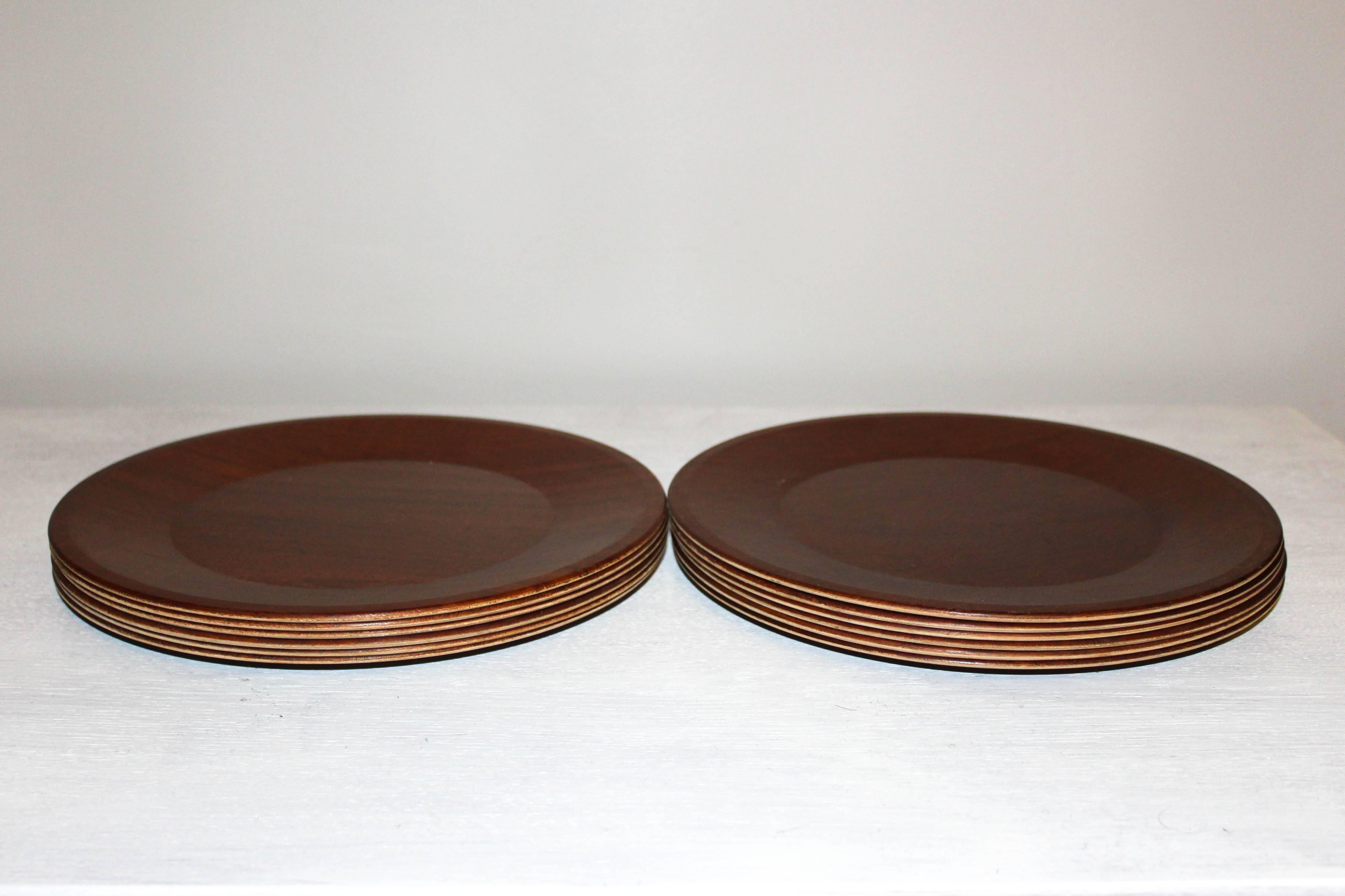 Late 20th Century Set of 13 Swedish Teak Dining Plates by Silva from 1976