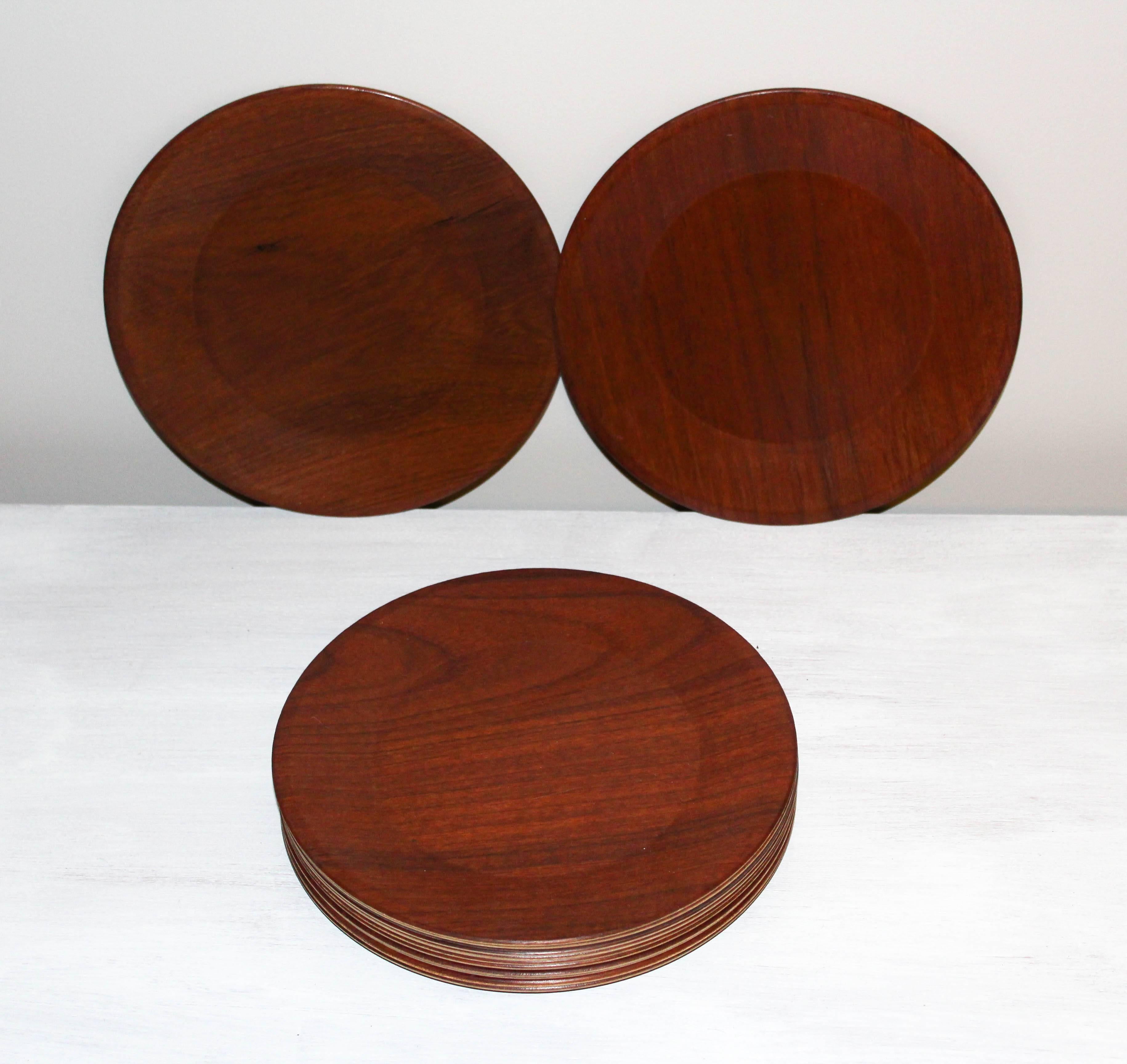 Set of 13 Swedish Teak Dining Plates by Silva from 1976 2