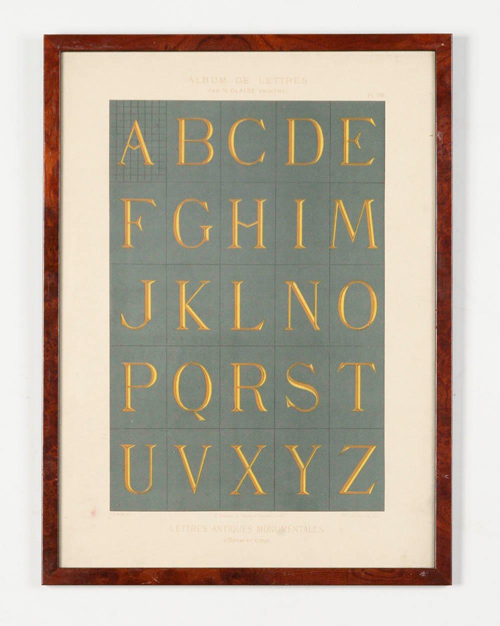 Set di 13 litografie dell'alfabeto tipografico realizzate da N. Glaise ed edite da Thézard in vendita 2