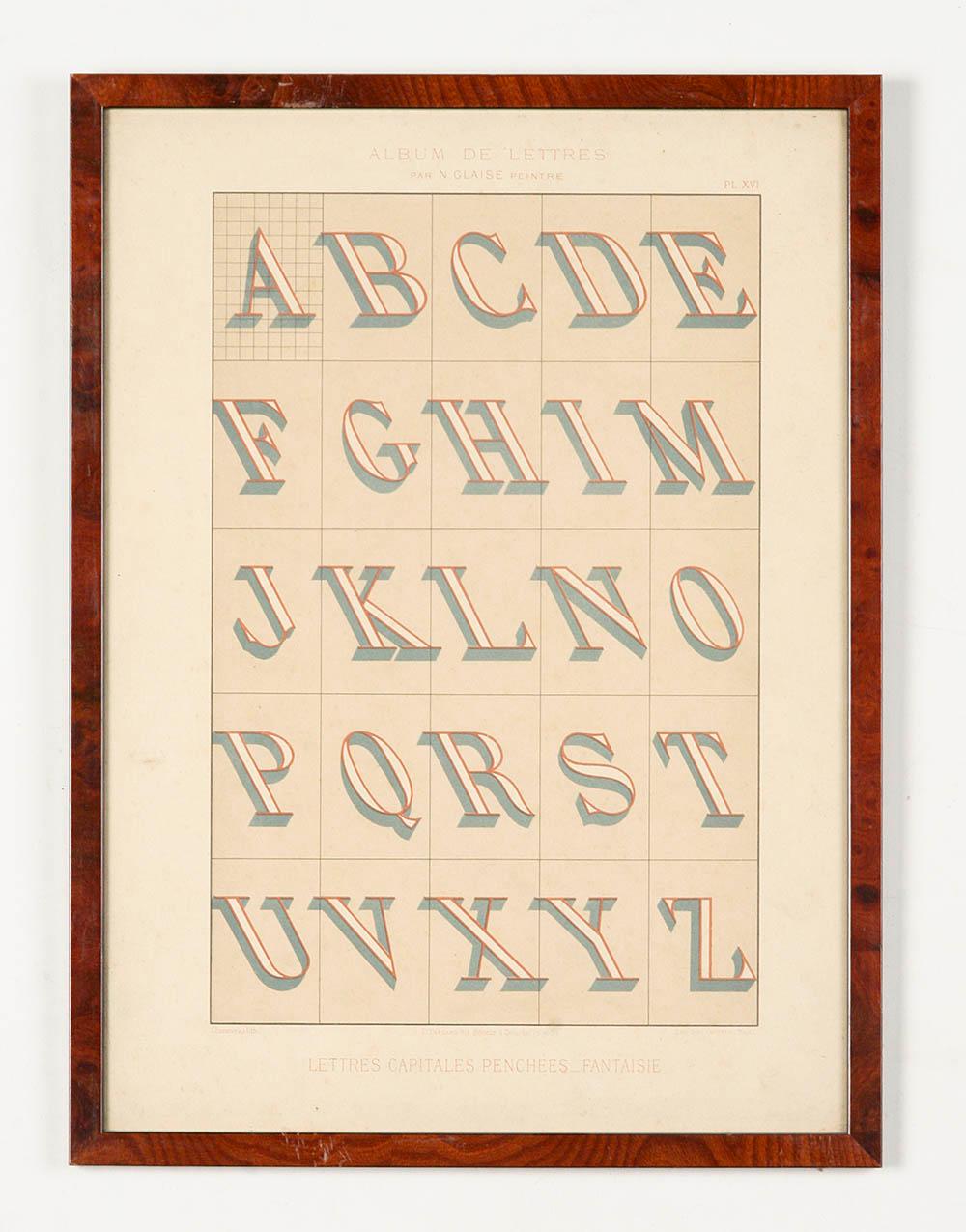 Ensemble de 13 lithographies de l'alphabet typographique réalisées par N. Glaise édité par Thézard en vente 2