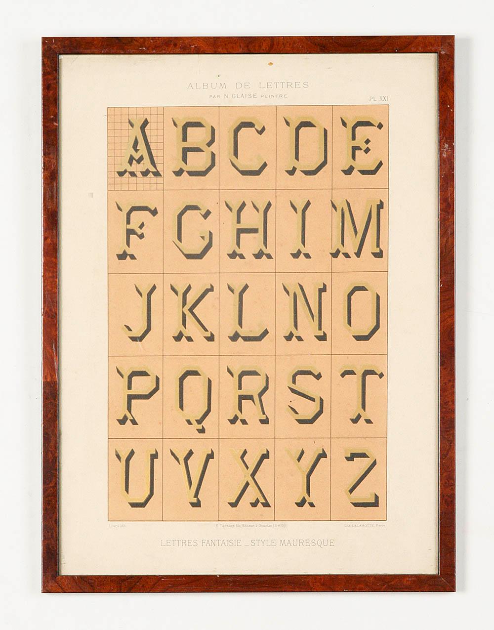 Satz von 13 Typografie-Alphabet-Lithografien von N. Glaise, herausgegeben von Thézard im Angebot 6