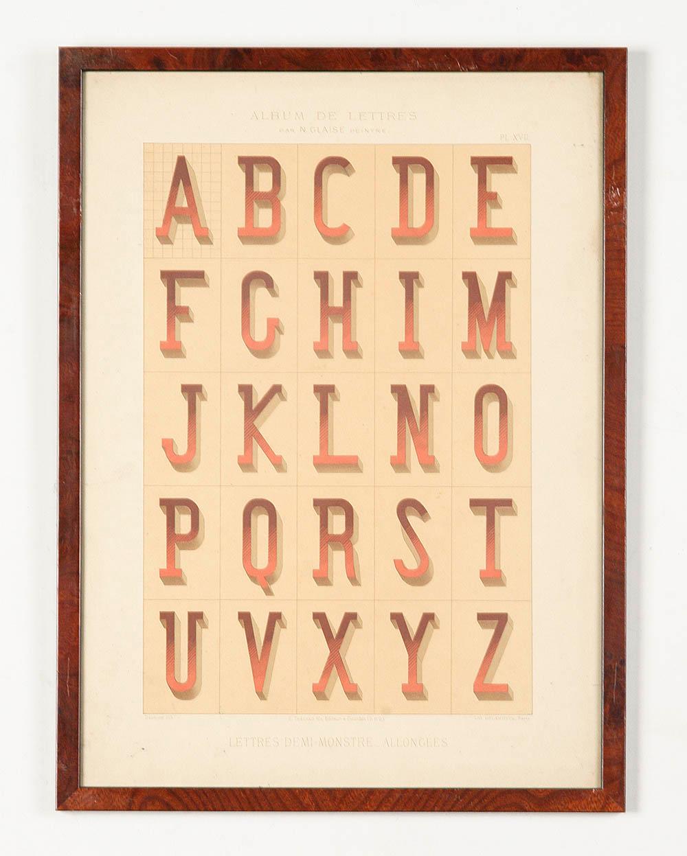Satz von 13 Typografie-Alphabet-Lithografien von N. Glaise, herausgegeben von Thézard im Angebot 7