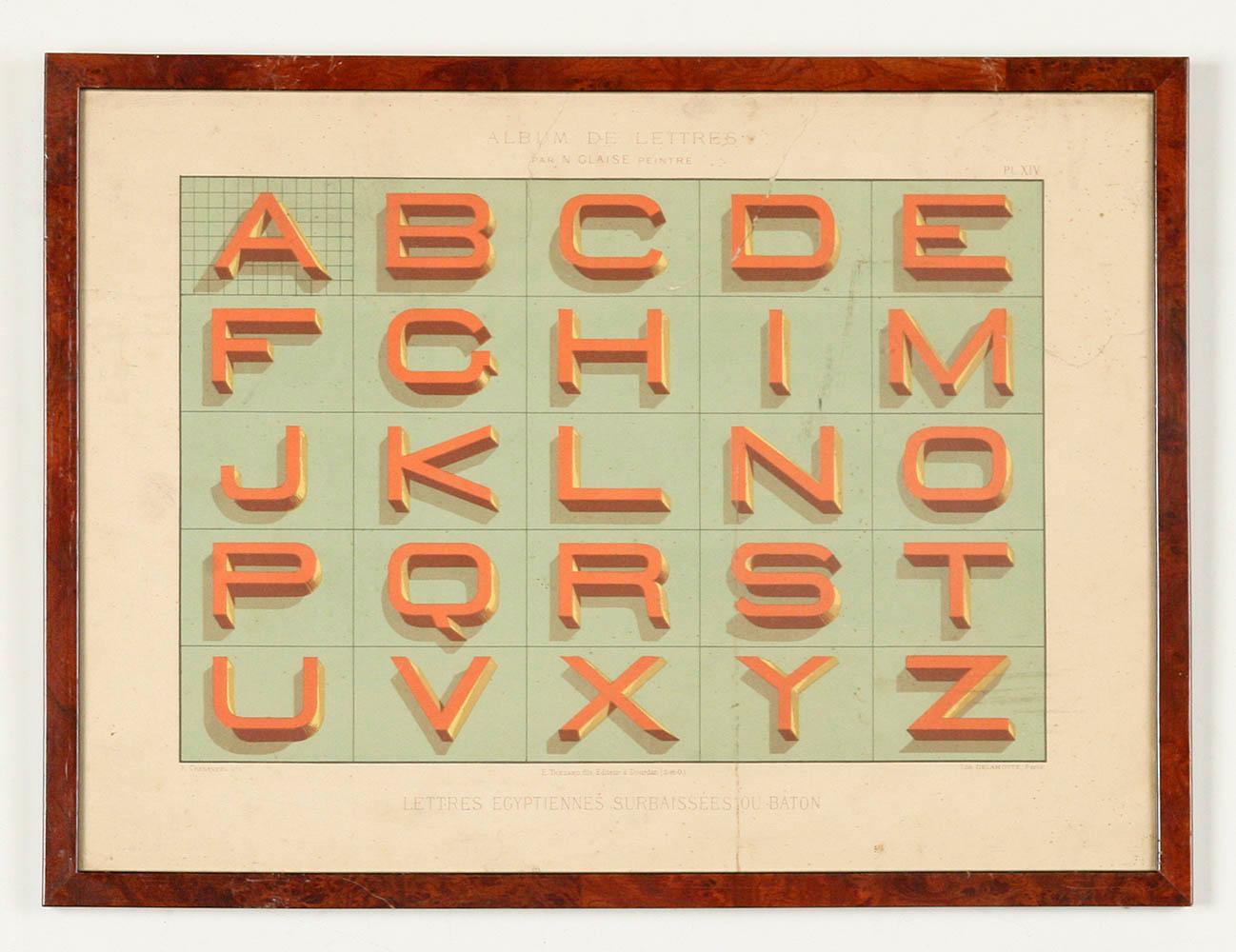 Satz von 13 Typografie-Alphabet-Lithografien von N. Glaise, herausgegeben von Thézard im Angebot 8