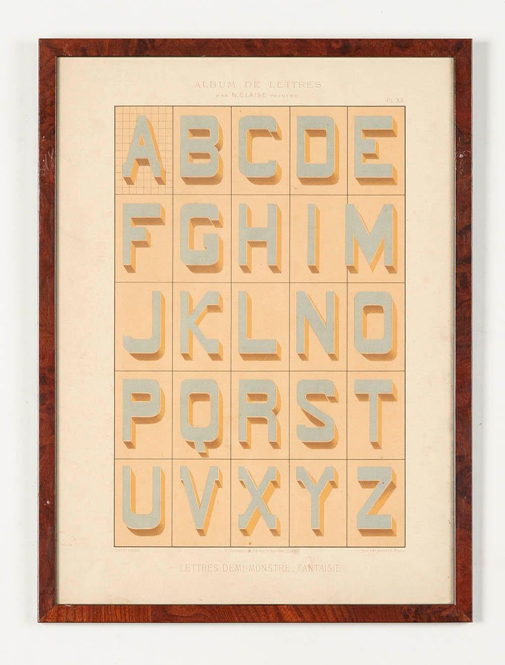 Ensemble de 13 lithographies de l'alphabet typographique réalisées par N. Glaise édité par Thézard en vente 11