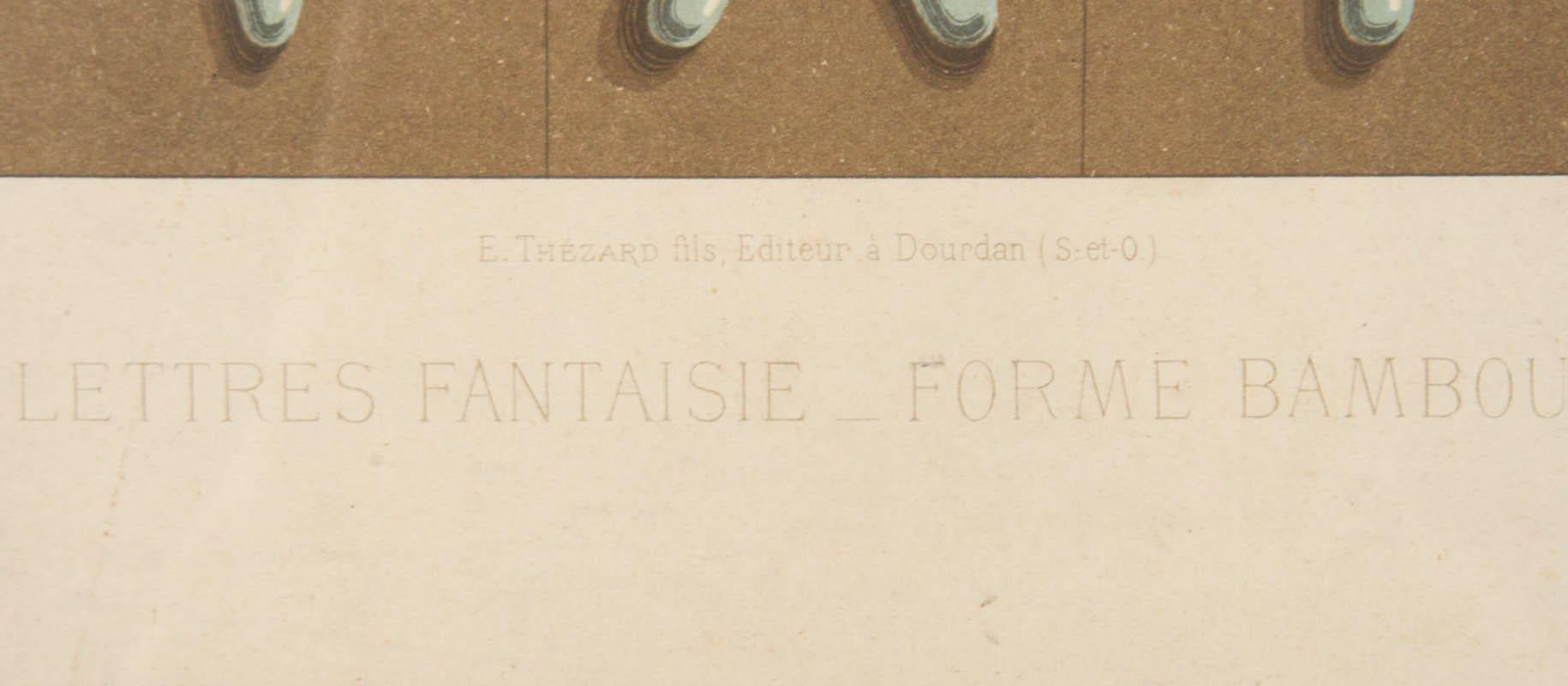 Satz von 13 Typografie-Alphabet-Lithografien von N. Glaise, herausgegeben von Thézard (Belle Époque) im Angebot