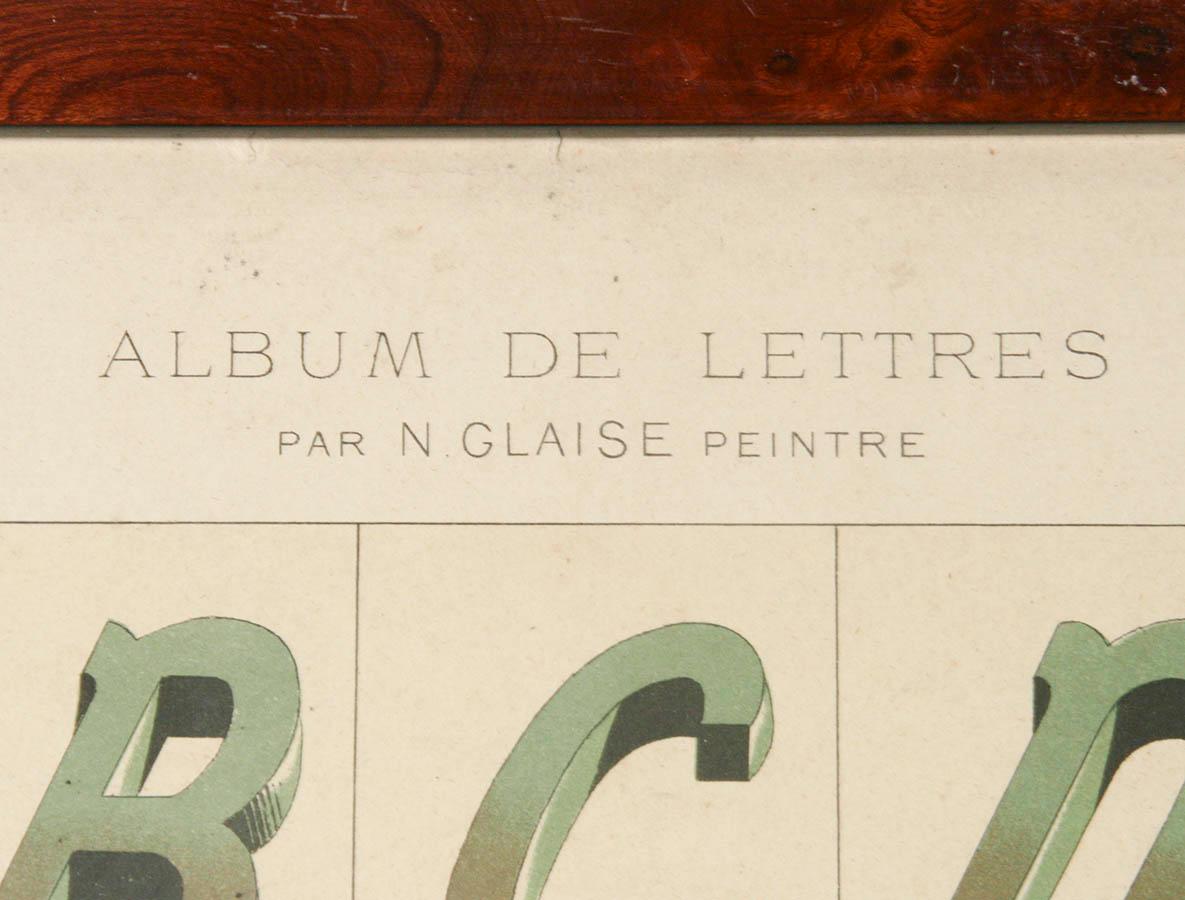 Satz von 13 Typografie-Alphabet-Lithografien von N. Glaise, herausgegeben von Thézard (Französisch) im Angebot