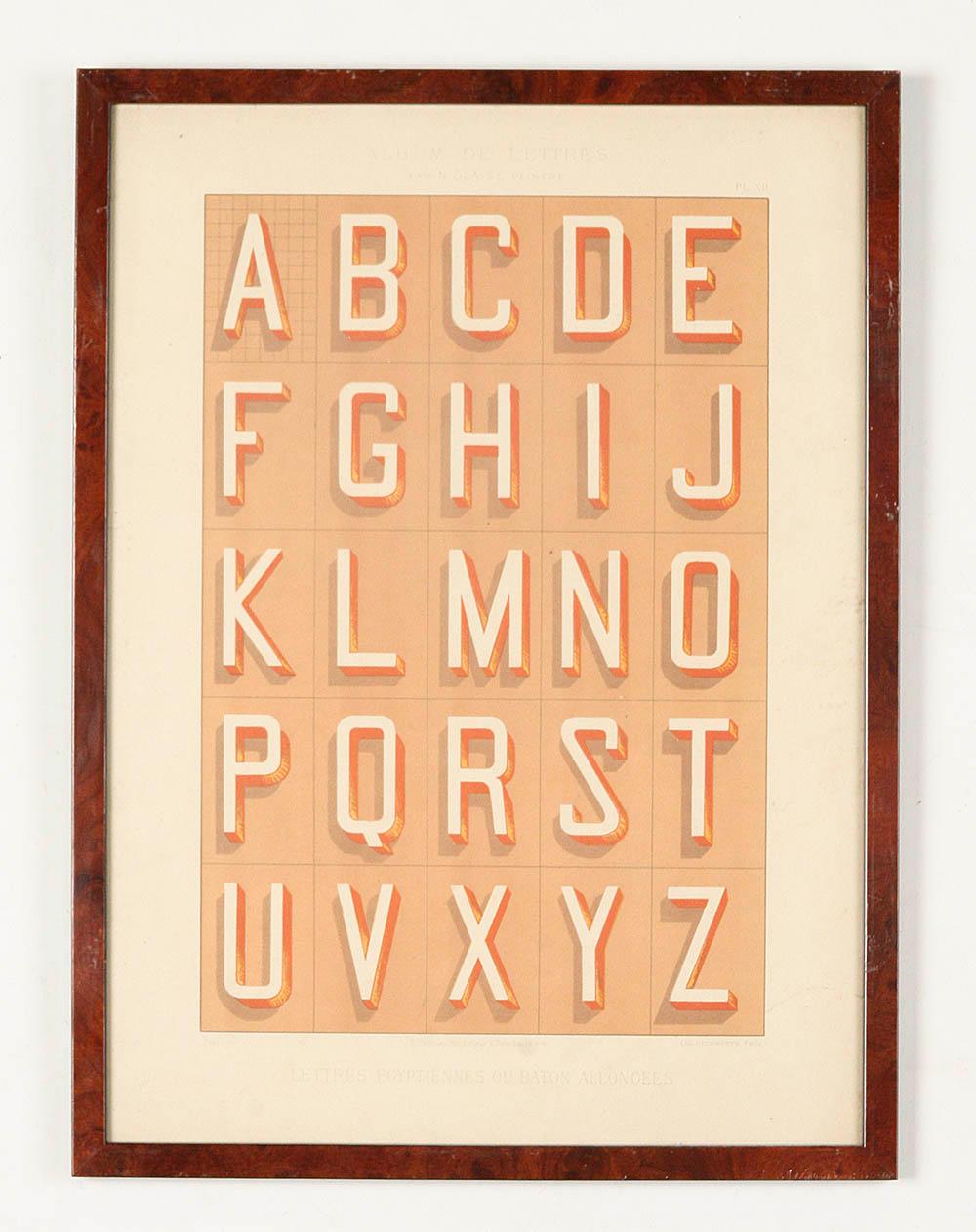 Early 20th Century Set of 13 Typography Alphabet Lithographs made by N. Glaise edited by Thézard For Sale