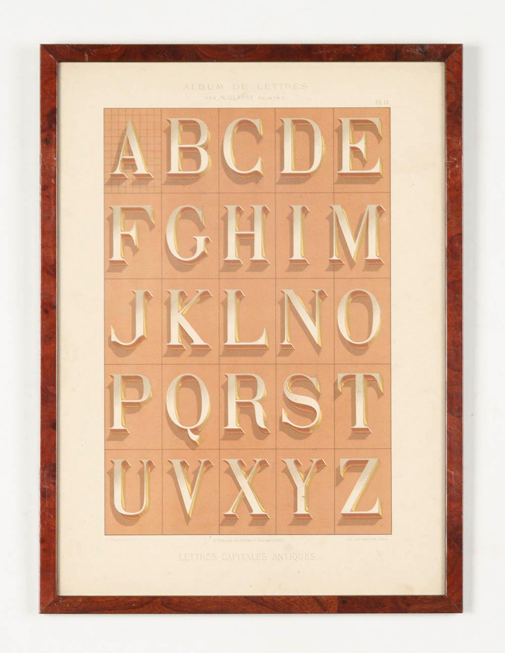 Papier Ensemble de 13 lithographies de l'alphabet typographique réalisées par N. Glaise édité par Thézard en vente