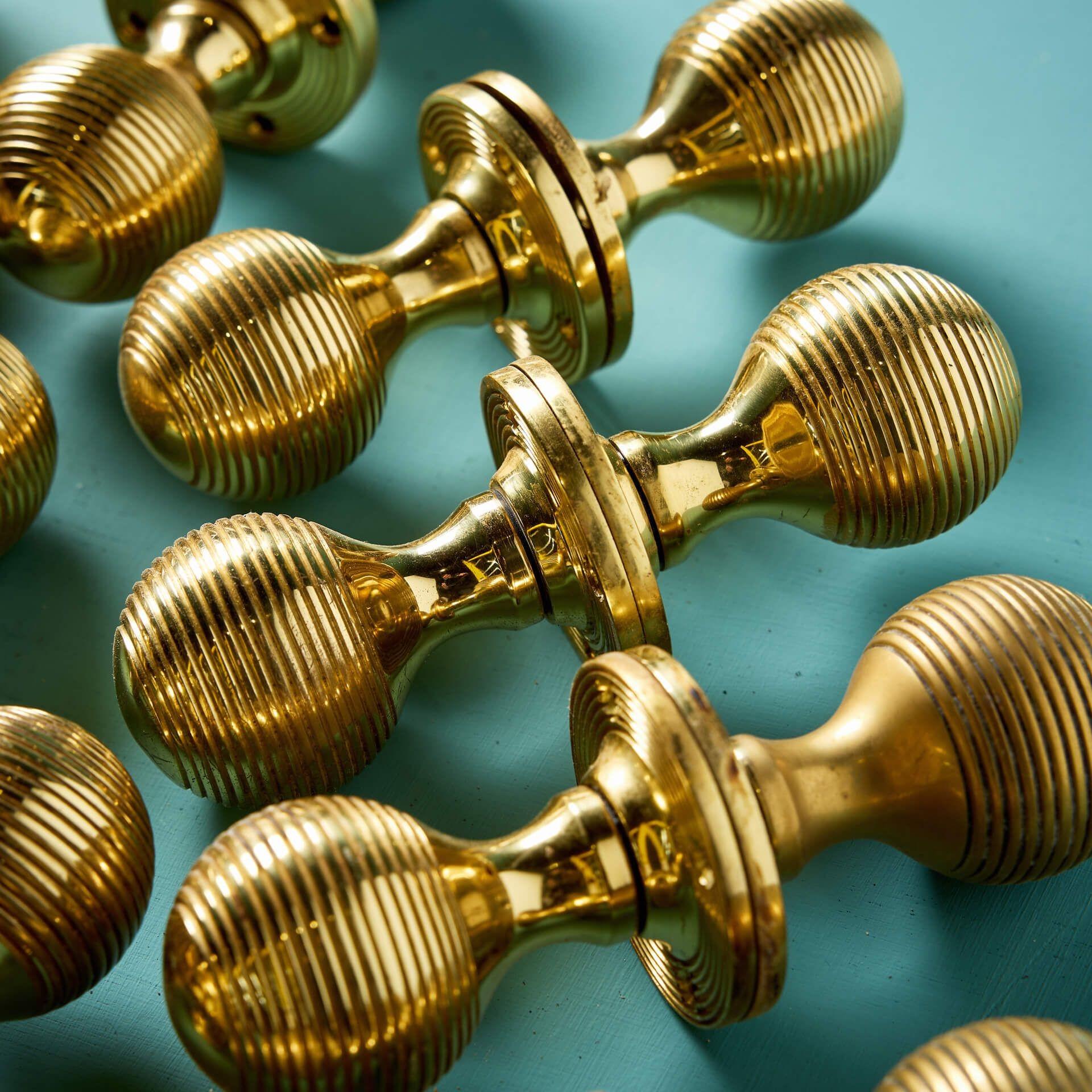 Set of 13 Vintage English Brass Beehive Door Knobs For Sale 1