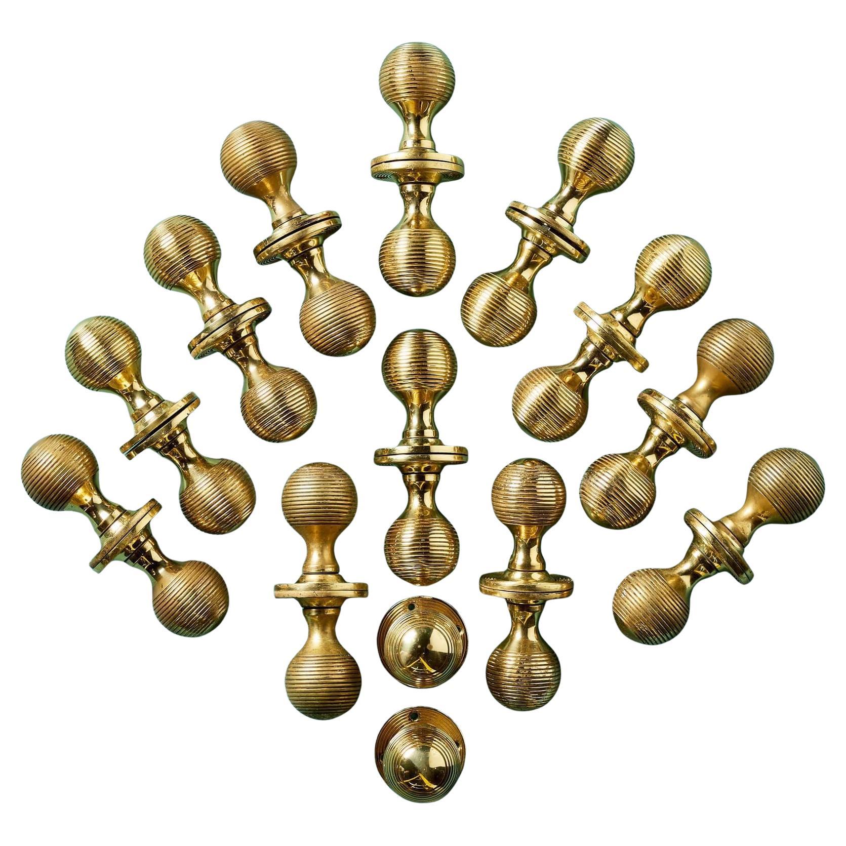 Set of 13 Vintage English Brass Beehive Door Knobs For Sale