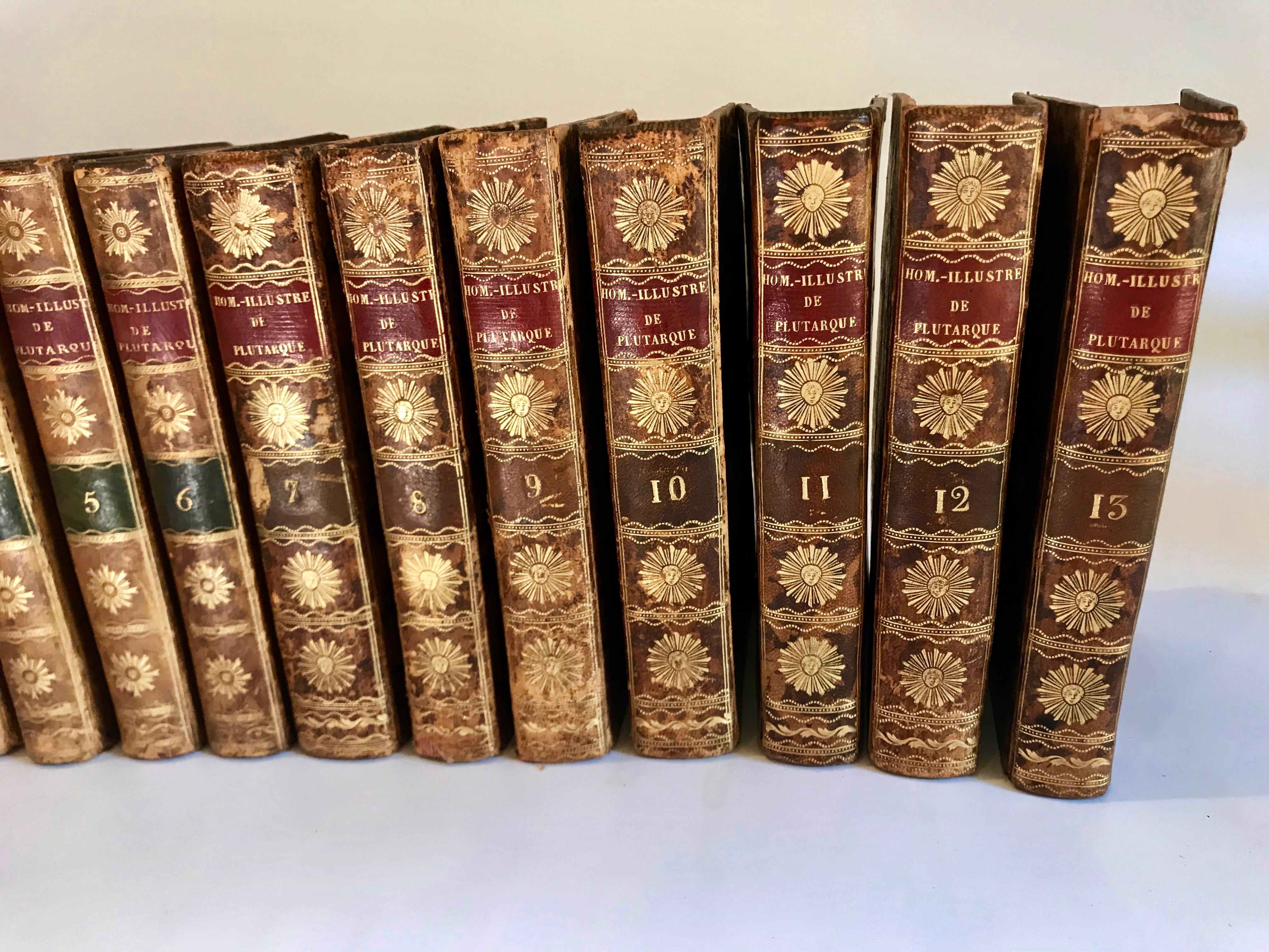 French Set of 13 Volumes Antique Leather Books For Sale
