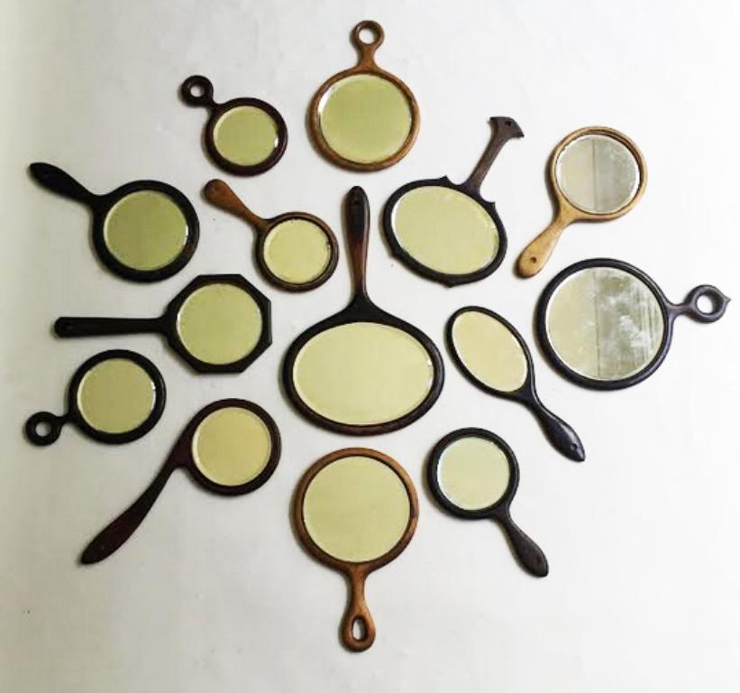 Set of 14 Antique Bevelled Glass Hand Mirror Collection 5