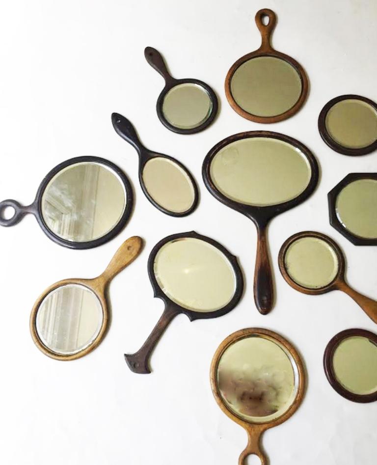 Set of 14 Antique Bevelled Glass Hand Mirror Collection at 1stDibs