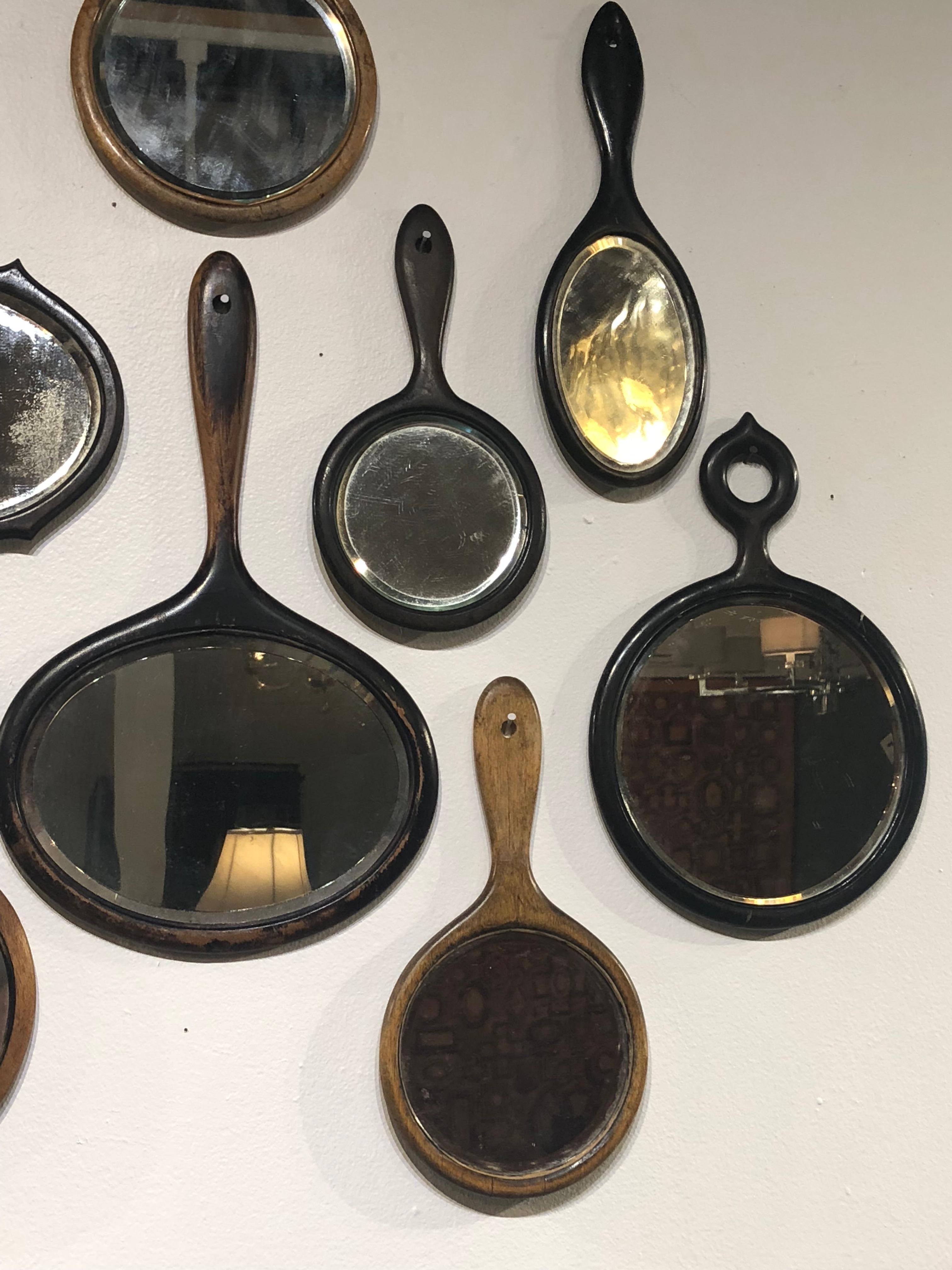 Set of 14 Antique Bevelled Glass Hand Mirror Collection In Good Condition In Stamford, CT