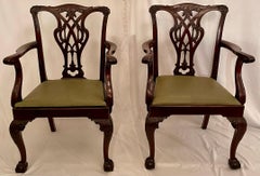 Set of 14 Antique English Chippendale Mahogany Dining Chairs, Circa 1880.