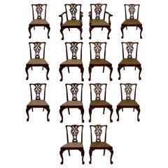 Set of 14 Antique English Chippendale Mahogany Dining Chairs, Circa 1880.