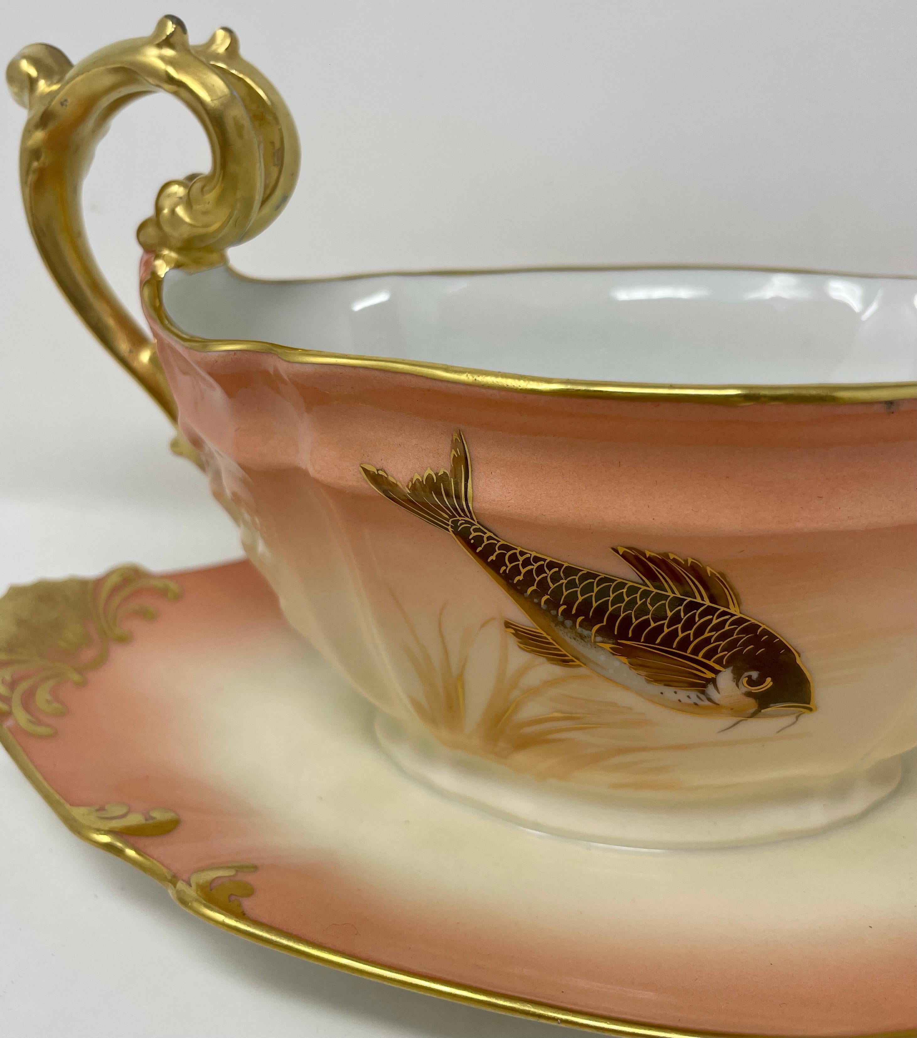 Set of 14 Antique French Hand-Painted Limoges Porcelain Fish Service, Circa 1890 For Sale 3