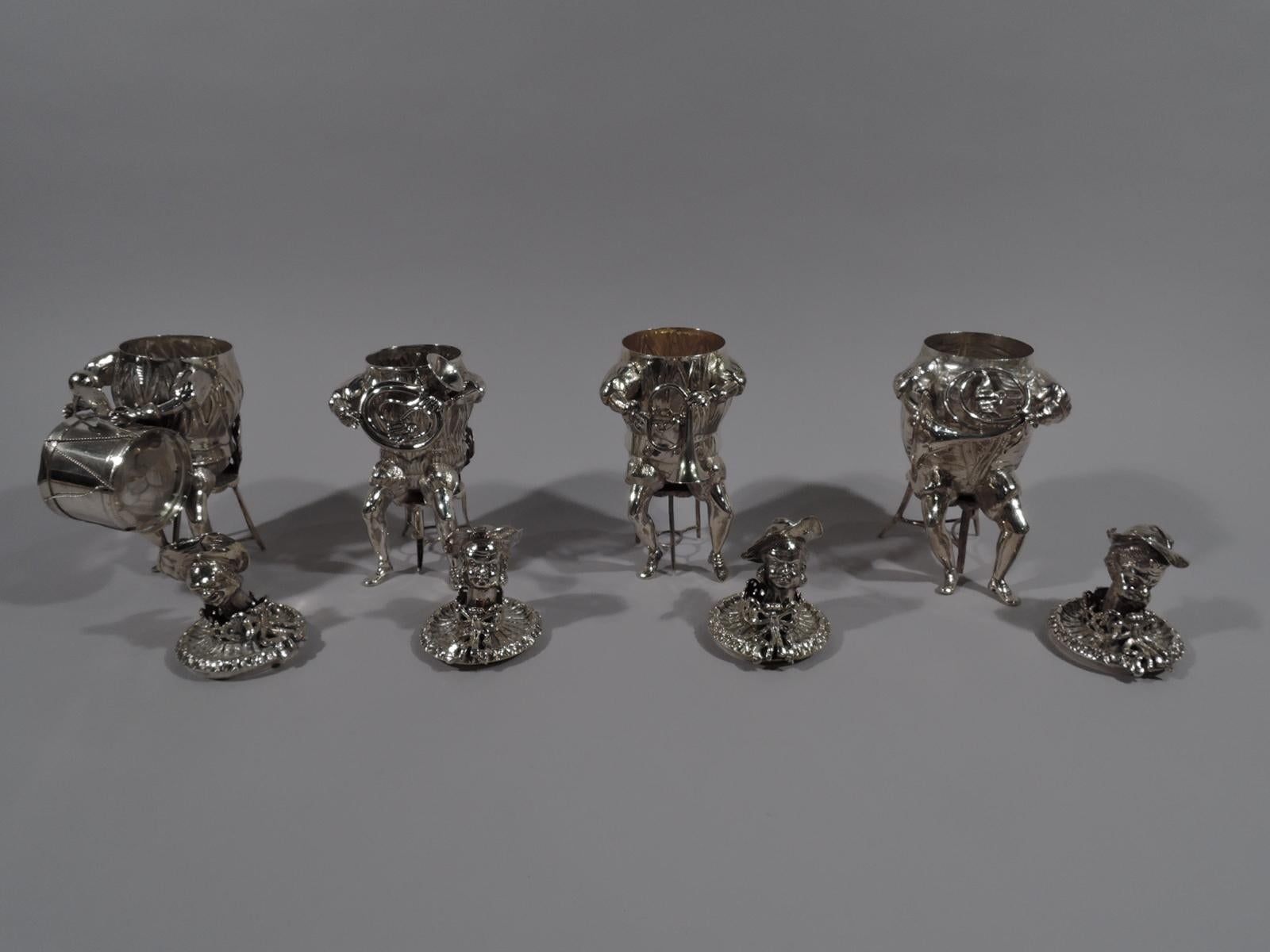 Set of 14 Antique German Sterling Silver Bobble-Head Musician Boxes In Excellent Condition In New York, NY