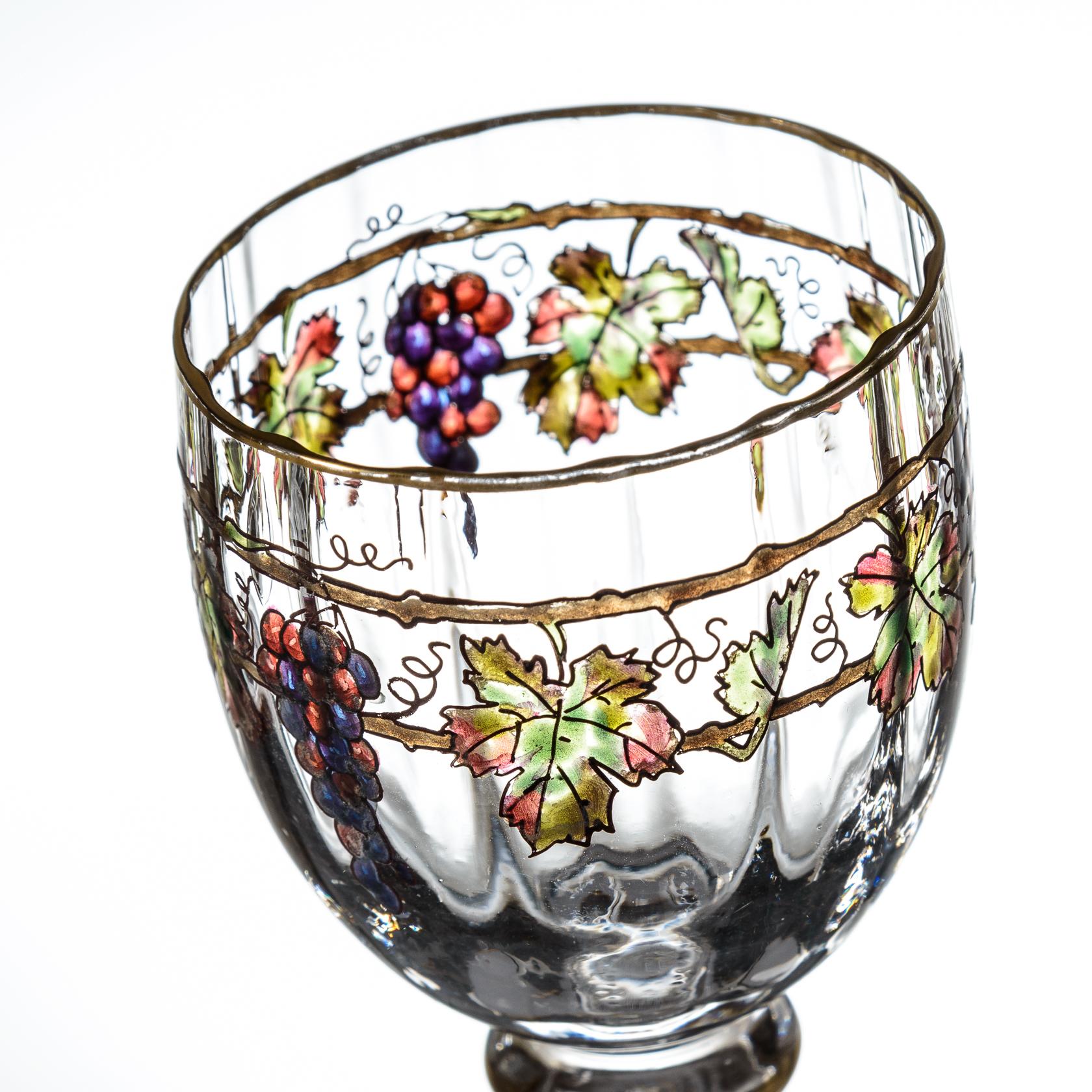 Hand-Crafted Set of 14 Antique Grape & Vine Gilded Wine Goblets, 19th Century, circa 1880s
