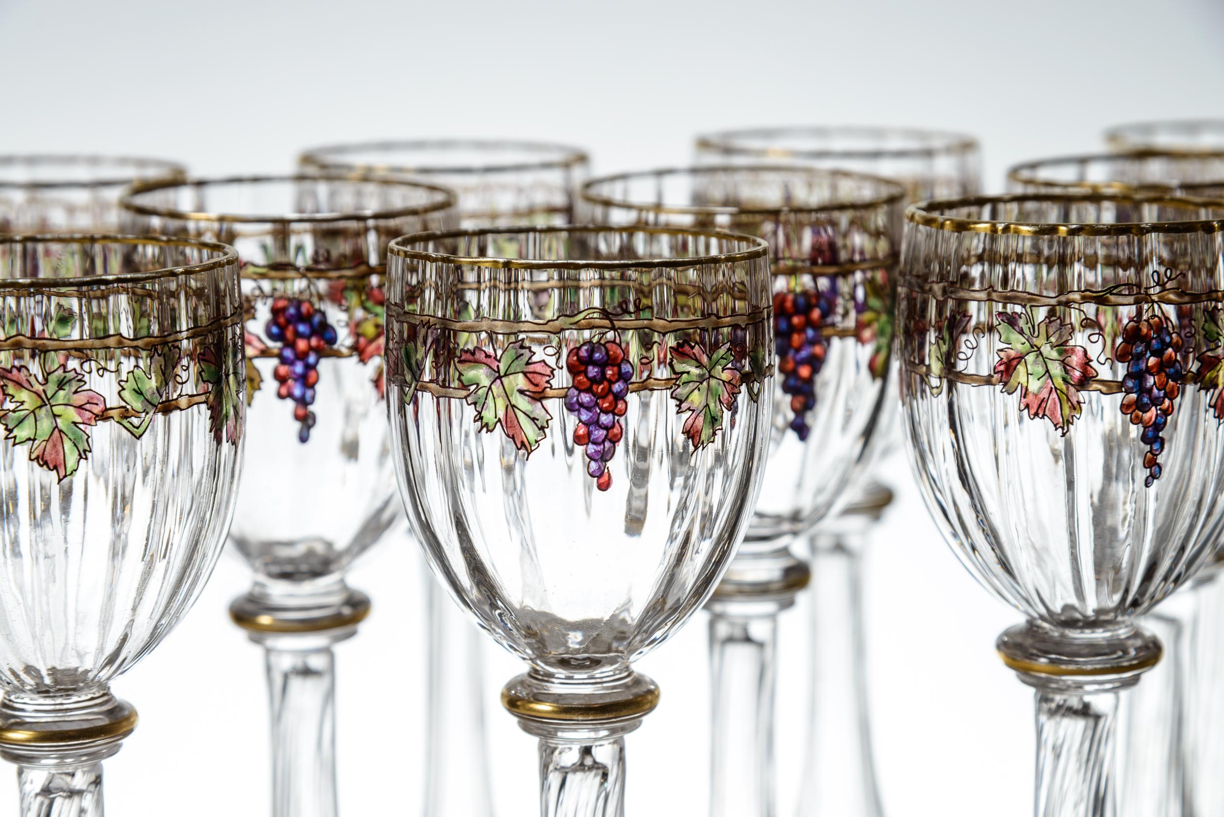 Set of 14 Antique Grape & Vine Gilded Wine Goblets, 19th Century, circa 1880s 1