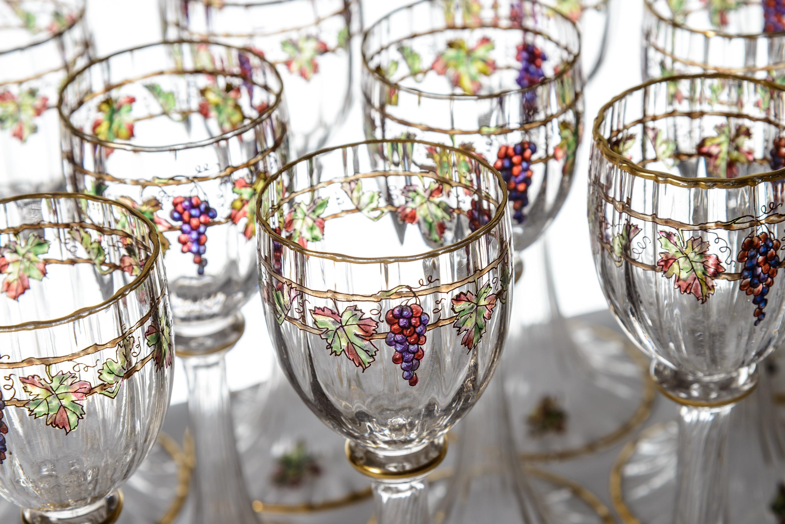 Set of 14 Antique Grape & Vine Gilded Wine Goblets, 19th Century, circa 1880s 2