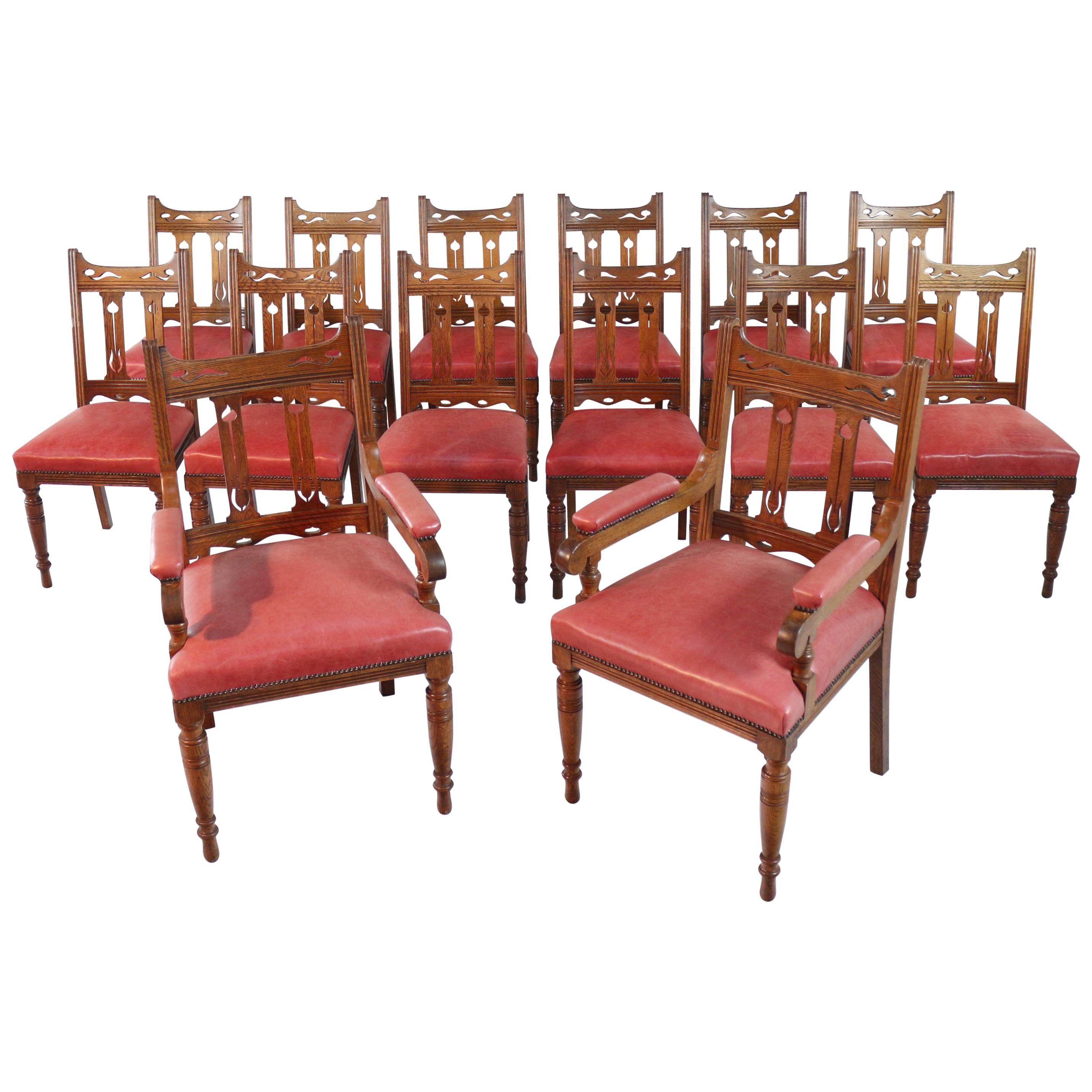 Set of 14 Arts & Crafts Oak Dining Chairs