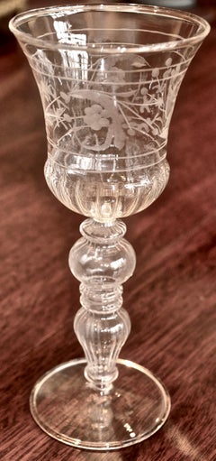 Set of 14 Blown and Etched Venetian Glass Wine Goblets
