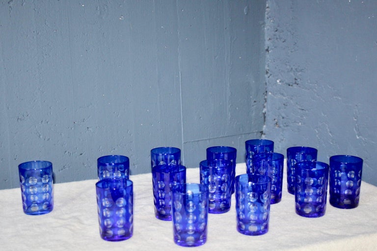 Set of 14 Blue Glass For Sale at 1stDibs