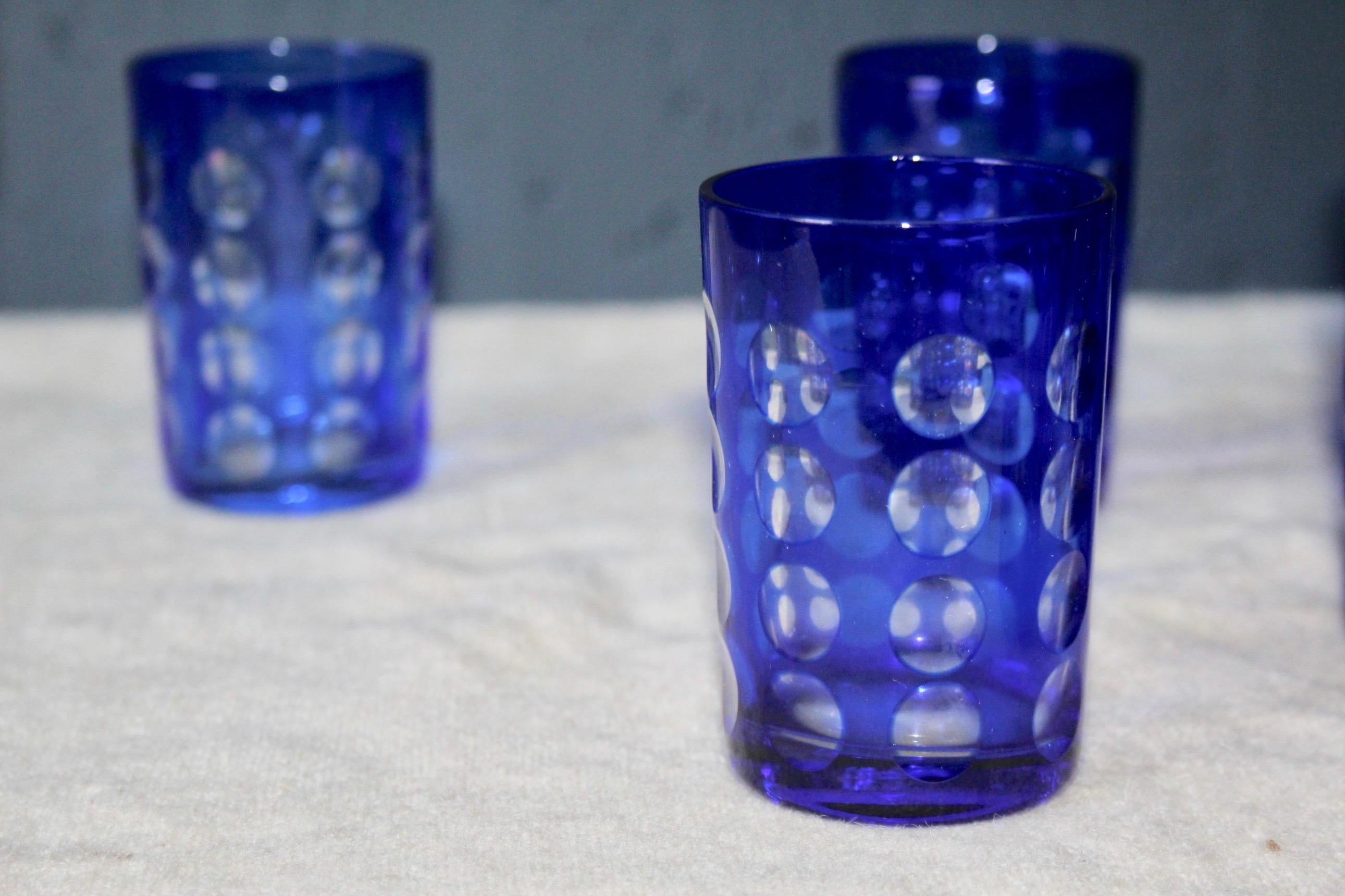 Mid-20th Century Set of 14 Blue Glass