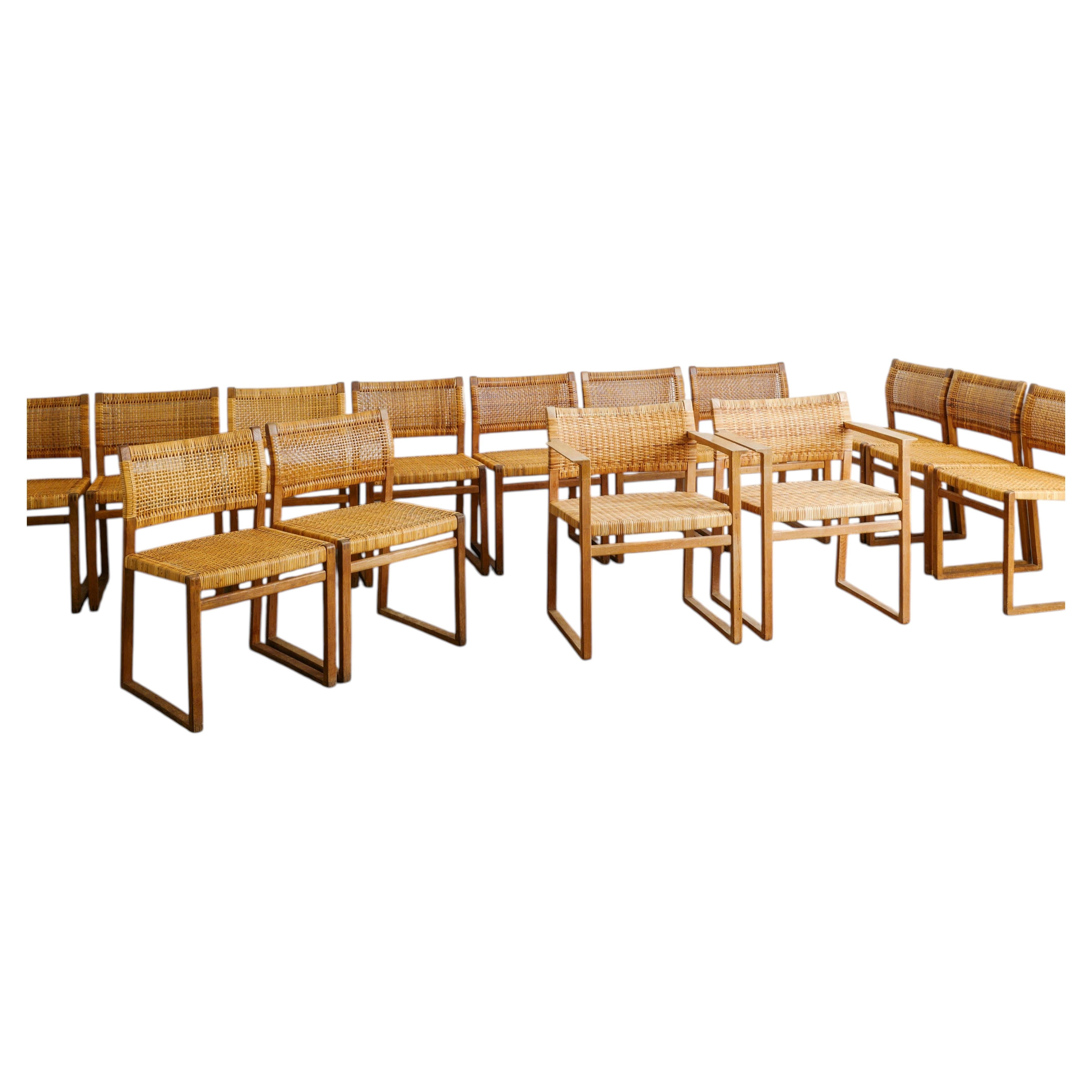 Set of 14 BM-61 Danish Mid Century Wooden Dining Chairs by Børge Mogensen 1960s